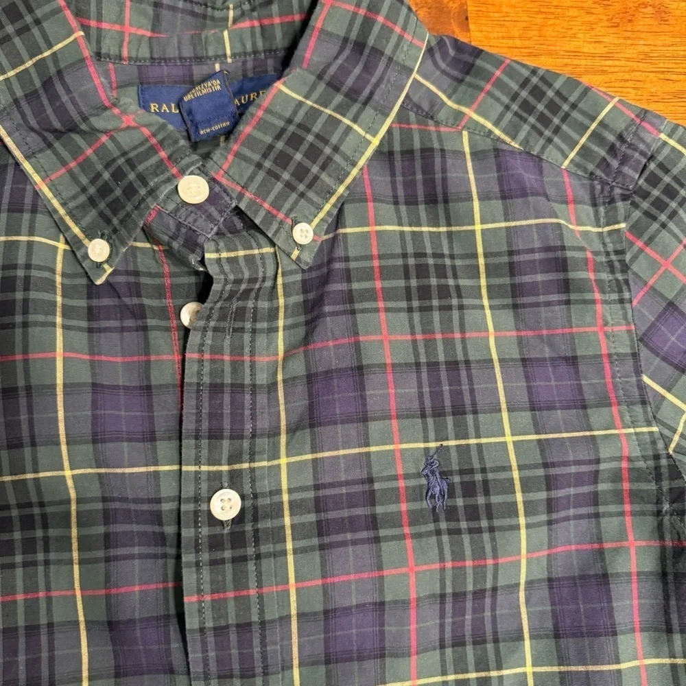 Ralph Lauren Multicolor Plaid Button-Down Shirt navy green red size medium 10-12